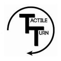 a black and white logo with the words tactile turn.