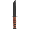 Ka-Bar USMC Fighting Knife 1095 Blade Brown Leather Handle Front Side Vertical