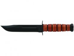 Ka Bar US Army Fighting Knife 1095 Blade Brown Leather Handle Front Side Horizontal
