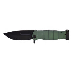 Medford USMC Fighter Flipper PVD S35VN Drop Point Old School Tumbled Green Handle PVD Pommel And Clip Front Side Open