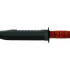 Ka Bar Big Brother Knife 1095 Blade With Top Edge Serration Brown Leather Handle Front Side Horizontal