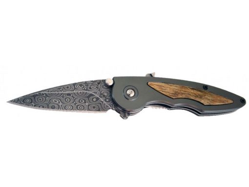 Buck Rush Limited Edition Ivory Teardrop Damascus Blade Mastodon Gunmetal Grey Aluminum Handle Bark Ivory Inlay
