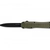 A Benchmade Autocrat Black S30V Blade with OD Green G-10 handle on a white background.