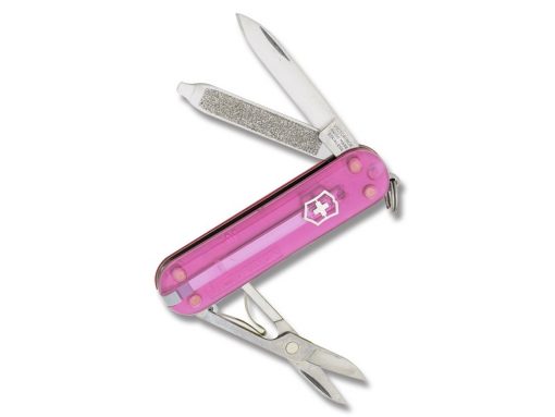 Victorinox Classic SD Translucent Translucent Pink 58mm Front Side All Tools Open