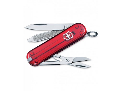 Victorinox Classic SD Translucent Ruby 58mm Front Side All Tools Open