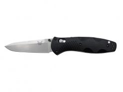 Benchmade 580 Barrage Satin 154CM Drop Point Blade Black Valox Handle Front Side Open