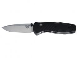 Benchmade 585 Mini Barrage Satin154CM Drop Point Blade Black Valox Handle Front Side Open