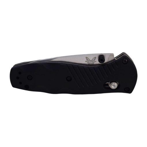 Benchmade 585 Mini Barrage Satin154CM Drop Point Blade Black Valox Handle Front Side Closed