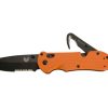 Benchmade 916SBK ORG Triage Square Tip N680 Combo Blade Orange G10 Handle With Saftey Cutter Front Side Open