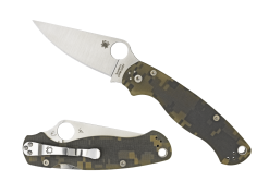 Spyderco Para Military 2 Satin S30V Clip Point Blade Digital Camo G10 Handle Front Side Open and Back Side Closed