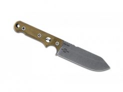 A White River Knife & Tool Firecraft FC5 S35VN Blade with an OD Green Micarta handle on a white background.