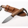 a LionSteel M1 (2.875") Satin M390 Fixed Blade Santos Wood Handle with a leather sheath on a white background.