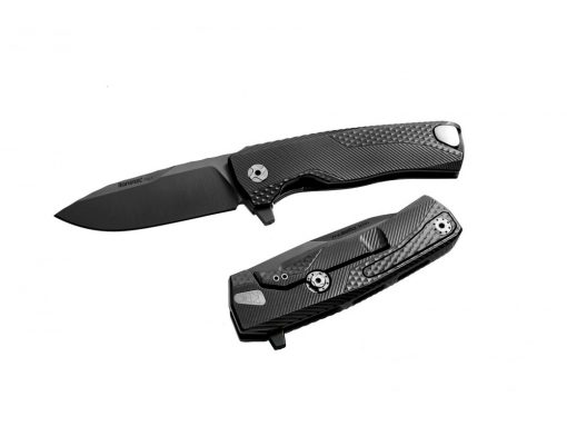 A LionSteel ROK Integral Frame Lock Knife (3.2" Black) with a black aluminum handle on a white background.