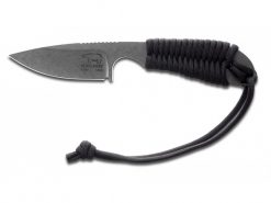 A White River Knife & Tool M1 Backpacker with a black paracord handle on a white background.