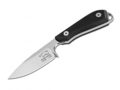 A White River Knife & Tool M1 Backpacker Pro S35VN Black G-10 Handle on a white background.