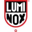 a red and white poster with the words lumi nox on it.