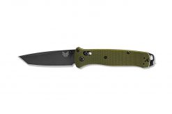 a Benchmade Bailout CPM-M4 Tanto Blade with OD Green Ano Aluminum Handles on a white background.