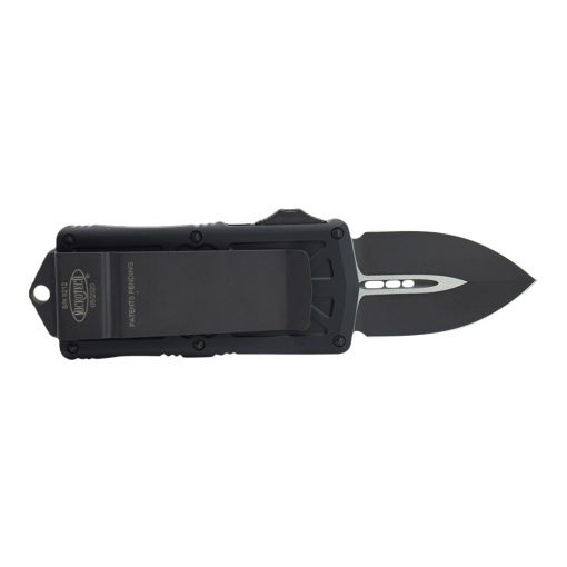Microtech Exocet Black Double Edged CA Legal OTF Tactical Automatic Knife Black Handle Back Side Open