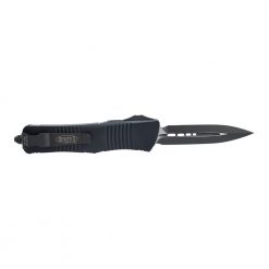 Microtech Troodon Black Double Edge Dagger OTF Automatic Knife Tactical Black Handle Back Side Open