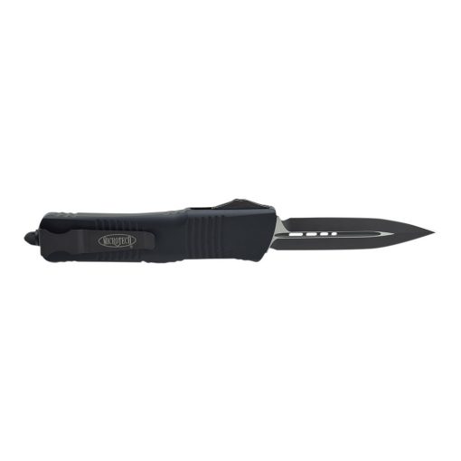 Microtech Combat Troodon Black Double Edged Dagger OTF Automatic Black Handle Back Side Open