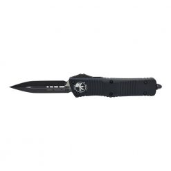 Microtech Combat Troodon Black Double Edged Dagger OTF Automatic Black Handle Front Side Open