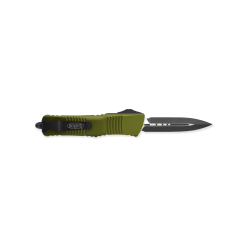 Microtech Combat Troodon Black Double Edged Dagger OTF Automatic OD Green Aluminum Handle Back Side Open