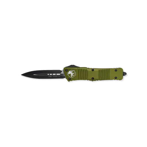 Microtech Combat Troodon Black Double Edged Dagger OTF Automatic OD Green Aluminum Handle Front Side Open