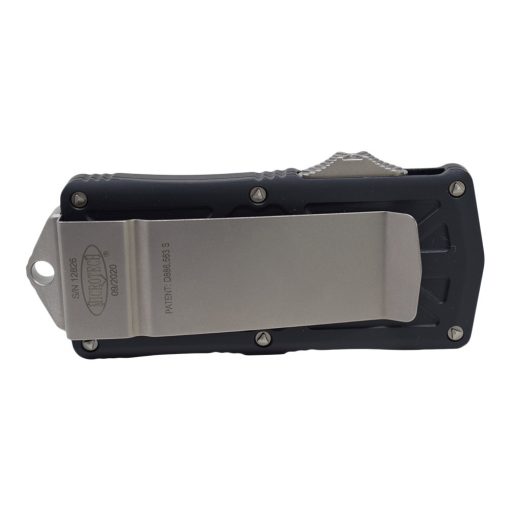 Microtech Exocet Tanto Stonewash CA Legal OTF Automatic Black Handle Back Side Closed