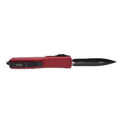 Microtech Ultratech Black Serrated Double Edge Dagger OTF Automatic Red Handle Back Side Open