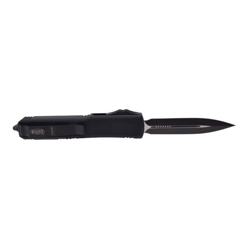 Microtech Ultratech Black Double Edge Dagger OTF Automatic Knife Black Handle Back Side Open