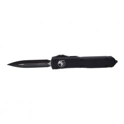 Microtech Ultratech Black Double Edge Dagger OTF Automatic Knife Black Handle Front Side Open