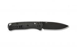 a knife with a black handle on a white background.