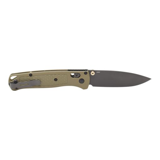 Benchmade Bugout Grey Nitride Coated Drop Point Blade Ranger Green Handle Back side open