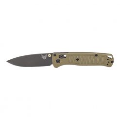 Benchmade Bugout Grey Nitride Coated Drop Point Blade Ranger Green Handle Front Side Open