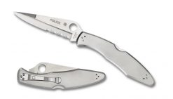 Spyderco Police Lockback Knife Partially Serrated Satin Stainless Steel Handle Both