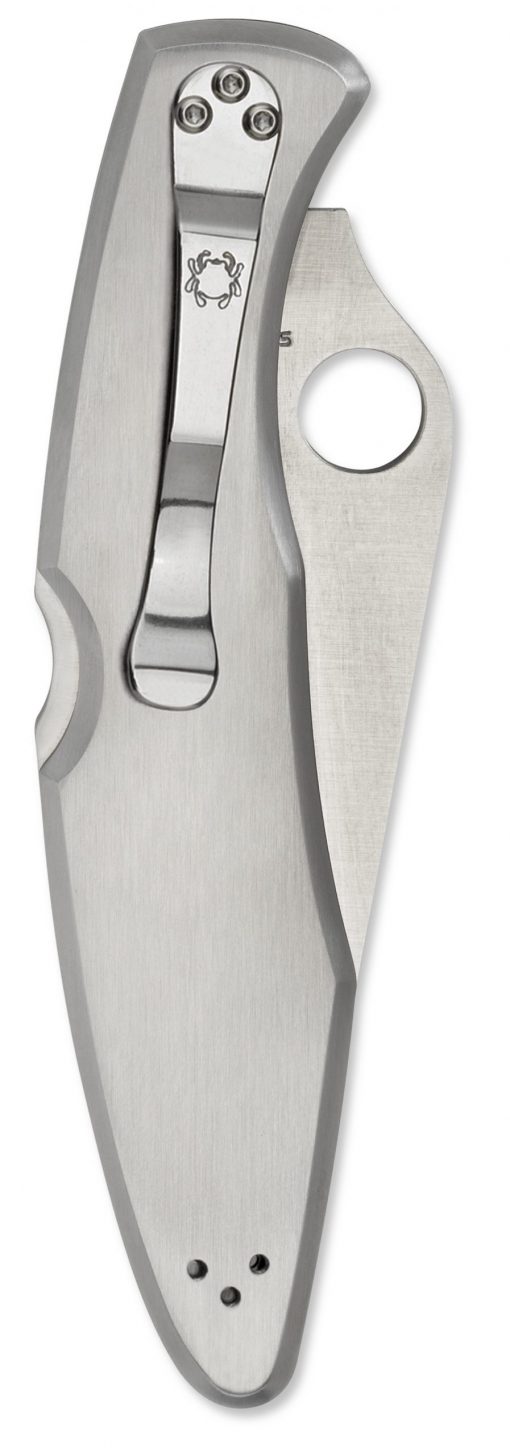 Spyderco Police Lockback Knife Partially Serrated Satin Stainless Steel Handle Back Side Closed