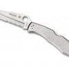 Spyderco Police Lockback Knife Partially Serrated Satin Stainless Steel Handle Front Side Open