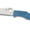 Spyderco Endura 4 Lockback Knife Satin Plain Edge Blue FRN Handle Front Side Open