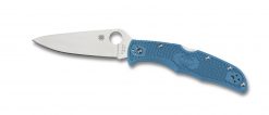 Spyderco Endura 4 Lockback Knife Satin Plain Edge Blue FRN Handle Front Side Open