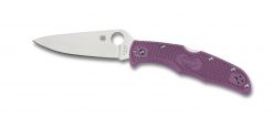 Spyderco Endura 4 Lockback Knife Satin Plain Edge Purple FRN Handle Front Side Open