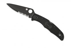 Spyderco Endura 4 Lockback Knife Black Partially Serrated Blade Black FRN Handle Front Side Open