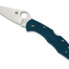 Spyderco Delica 4 Lockback Knife Satin K390 Flat Ground Blue FRN Handle Front Side Open