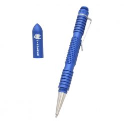 Hinderer Extreme Duty Spiral Aluminum Matte Blue Pen Front Side Open