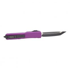 Microtech UTX-85 T/E Black DLC OTF Automatic Knife Violet Handle Back Side Open