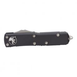 Microtech UTX-85 T/E Stonewash Blade OTF Automatic Knife Black Handle Front Side Closed