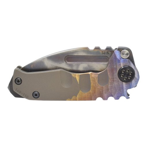 Medford Micro Praetorian T S35VN Vulcan Drop-Point Blade Violet/Bronze Fade Sculpted Handle Front Side Closed