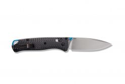 a Benchmade Bugout Grey S90V Drop Point Blade Carbon Fiber Handle on a white background.