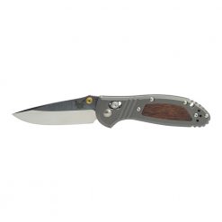 Benchmade - 556-1701 Mini Griptilian LE Drop Point Blade Titanium Handle with Wood Inlays Front Side Open