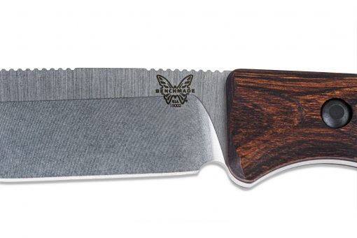 Benchmade Saddle Mountain Skinner S30V Blade Wood Handle Blade Close Up