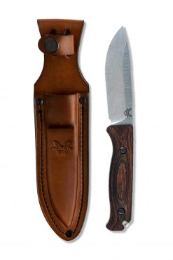 Benchmade Saddle Mountain Skinner S30V Blade Wood Handle Front Side Up With Sheath